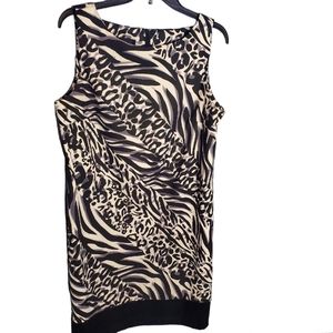 AB Studio Black White Animal Print Mini Dress Size 16